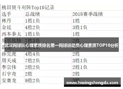 武汉网球队心理素质排名第一网球运动员心理素质TOP10分析