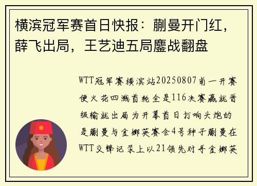 横滨冠军赛首日快报：蒯曼开门红，薛飞出局，王艺迪五局鏖战翻盘